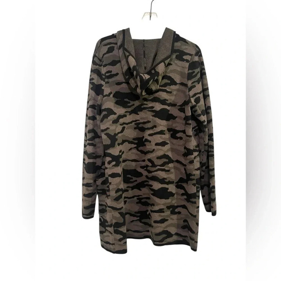 Women's Rachel Zoe Hooded Cardigan Sweater Green Black Camo Print Small Pockets - Picture 4 of 7